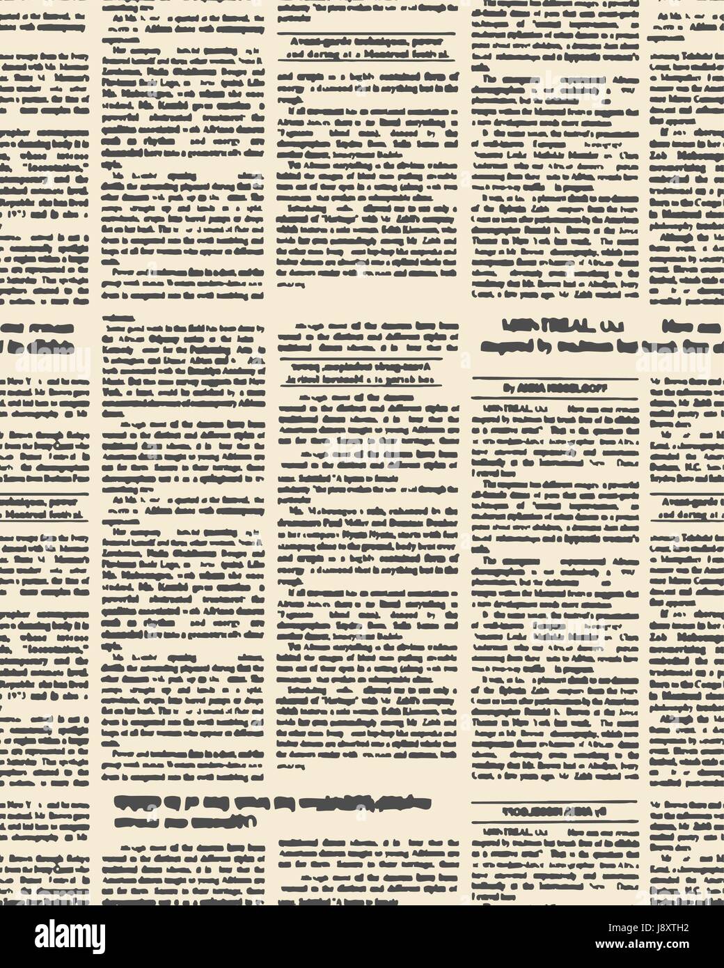 Alte Zeitung nahtlose Muster. Vektor Hintergrund der Oldtimer Zeitung Text mit Überschriften. Retro Stoff ornament Stock Vektor