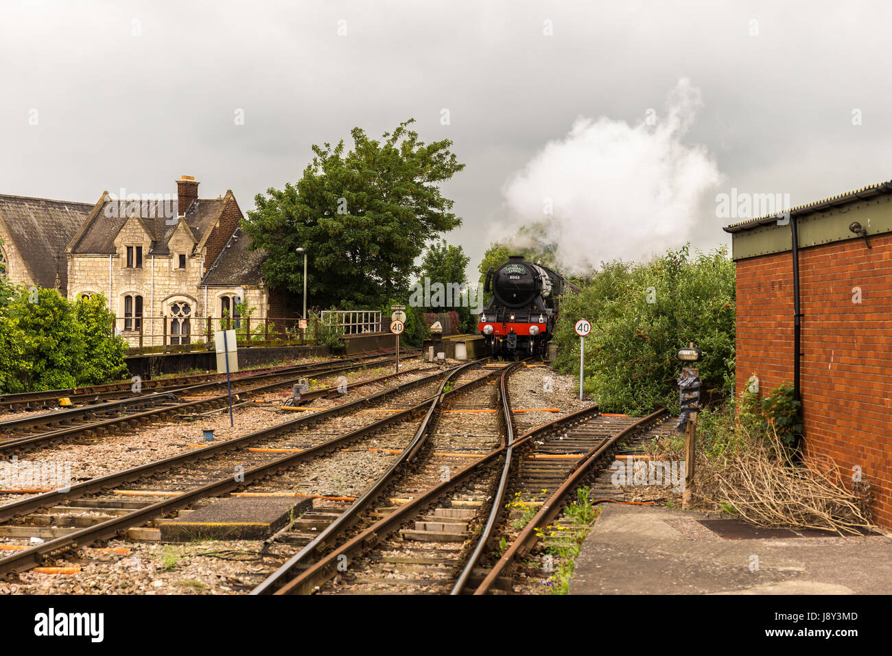 Die berühmten Flying Scotsman Lok besucht Gloucester Railway Station Stockfoto