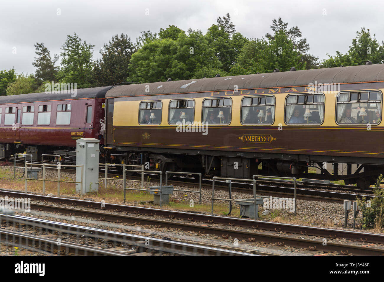 Die berühmten Flying Scotsman Lok besucht Gloucester Railway Station Stockfoto
