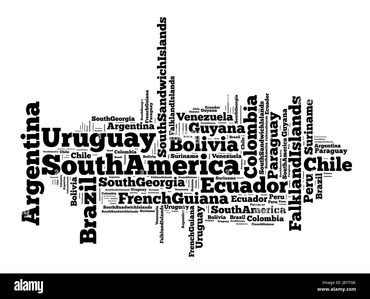 Wortwolke der südamerikanischen Länder Stockfoto