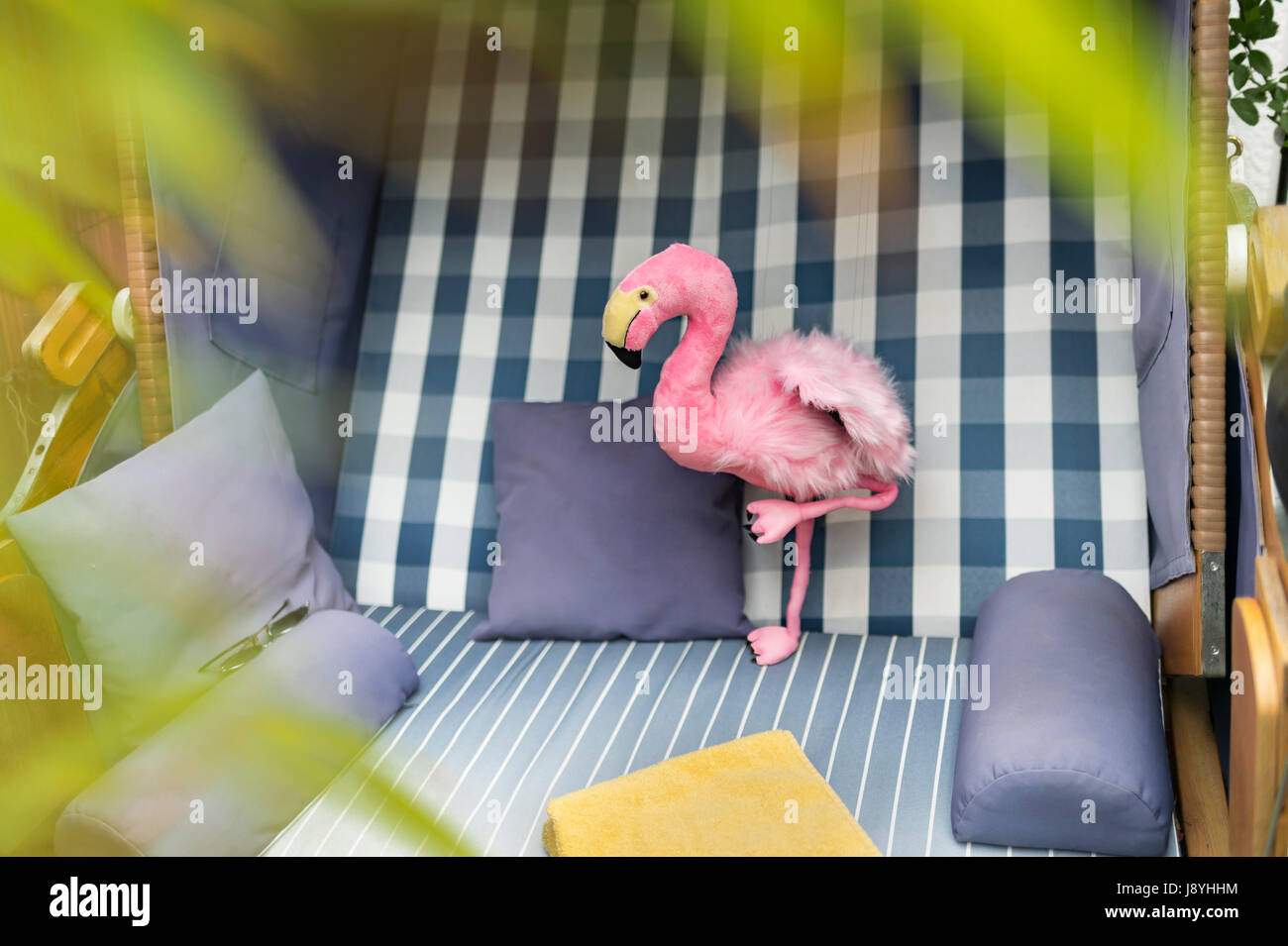 Sommer Staat Korb Flamingo Handtuch Stockfoto