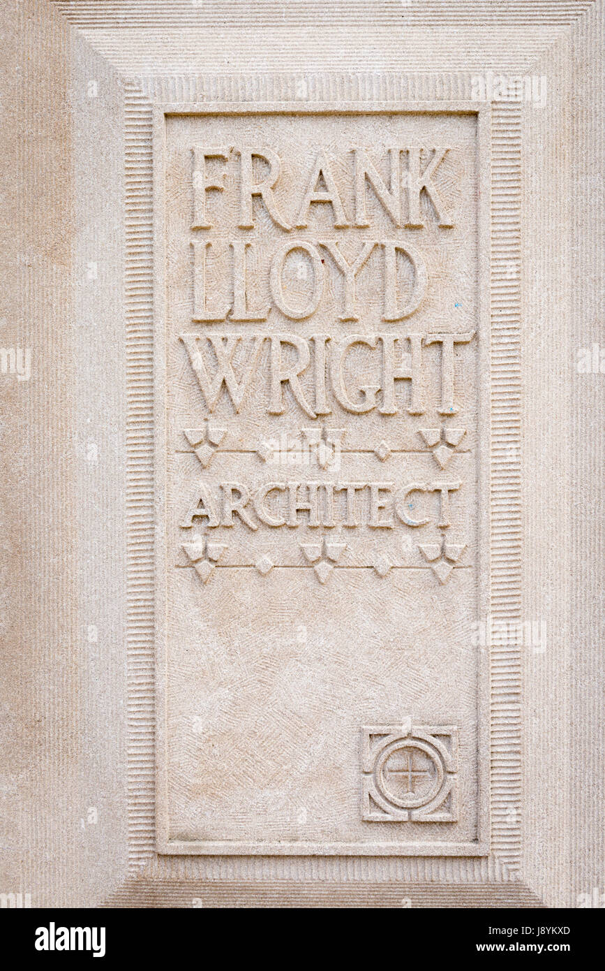 Chicago Illinois Oak Park Chicago Avenue Frank Lloyd Wright Architekt berühmt Prairie Style seine Heimat & Studio Museum 1889 1867 bis 1959 Schild Plakette gebaut Stockfoto