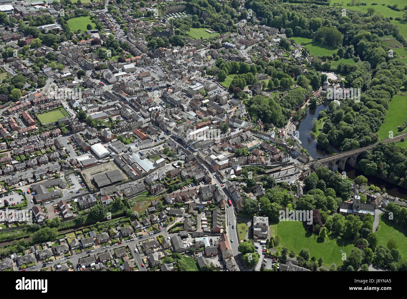 Luftaufnahme des Stadtzentrums Knaresborough, North Yorkshire, UK Stockfoto