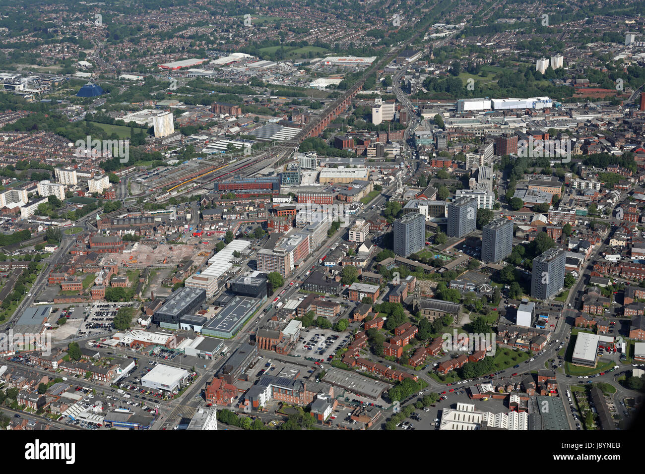 Luftaufnahme von Stockport Stadtzentrum, Greater Manchester Stockfoto