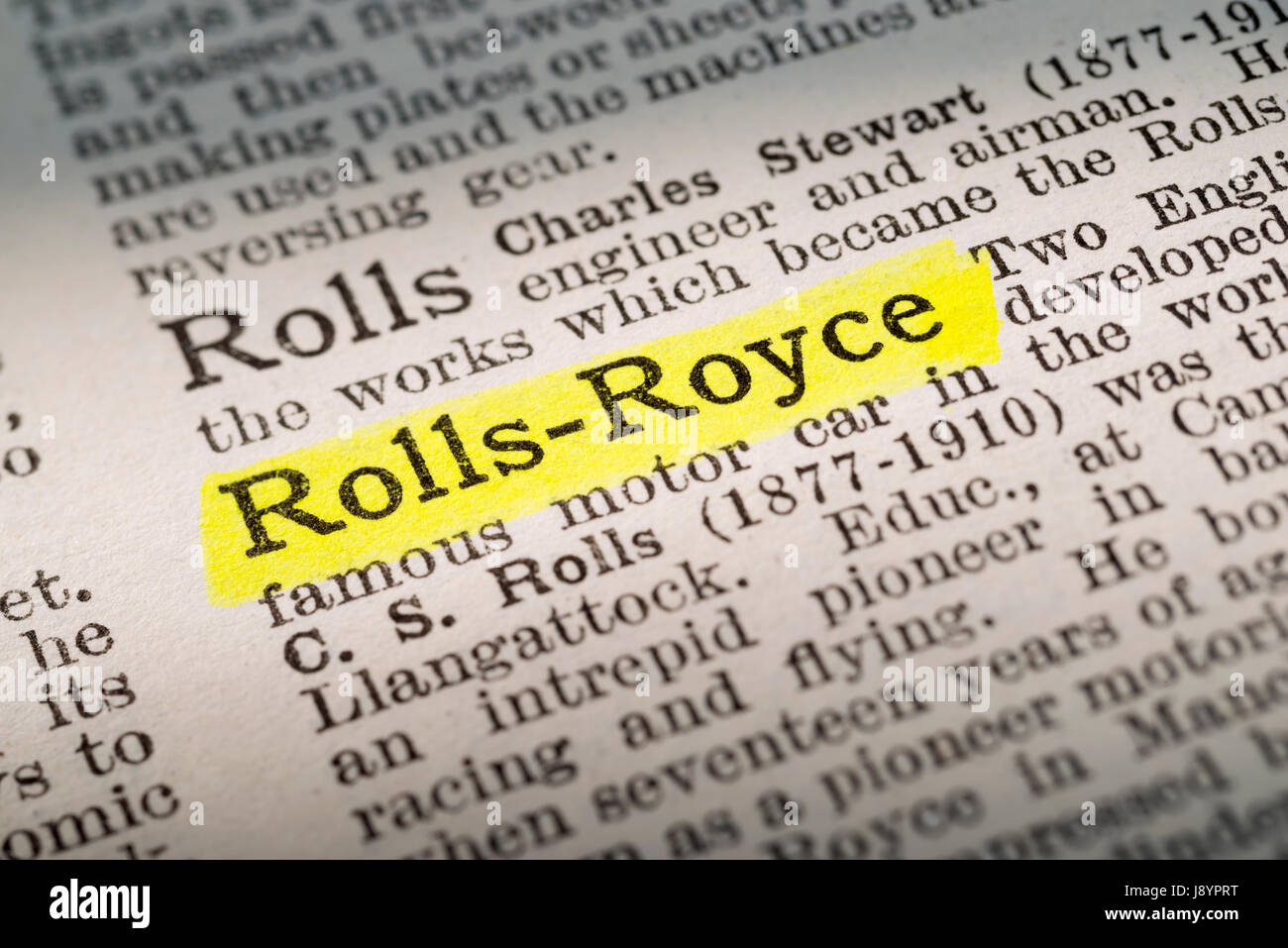 Rolls Royce - Wörterbuchdefinition hervorgehoben Stockfoto