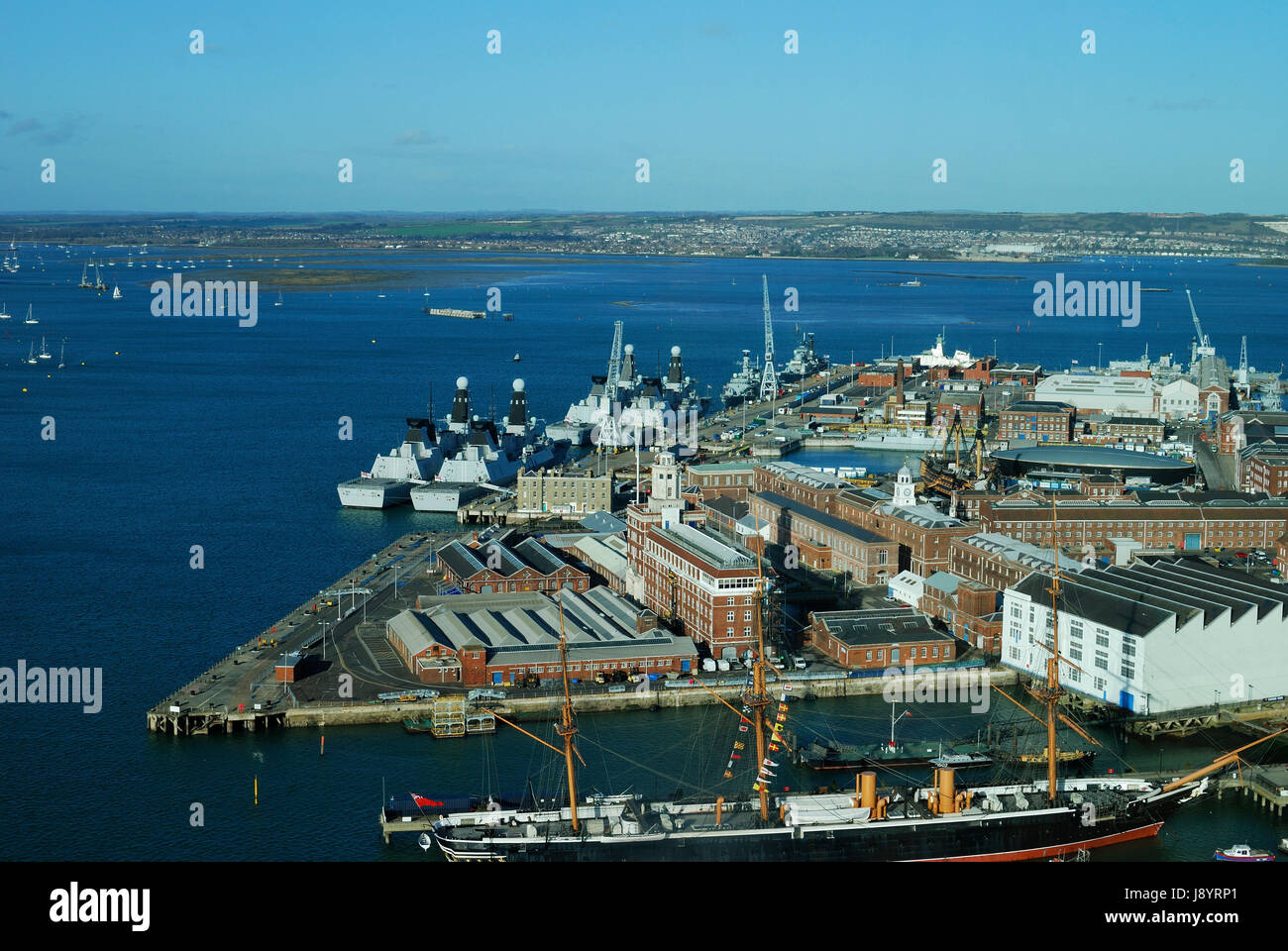 Marine, Werft, England, Marine, Gebäude, Horizont, Hafen, Blick, Blick, Stockfoto