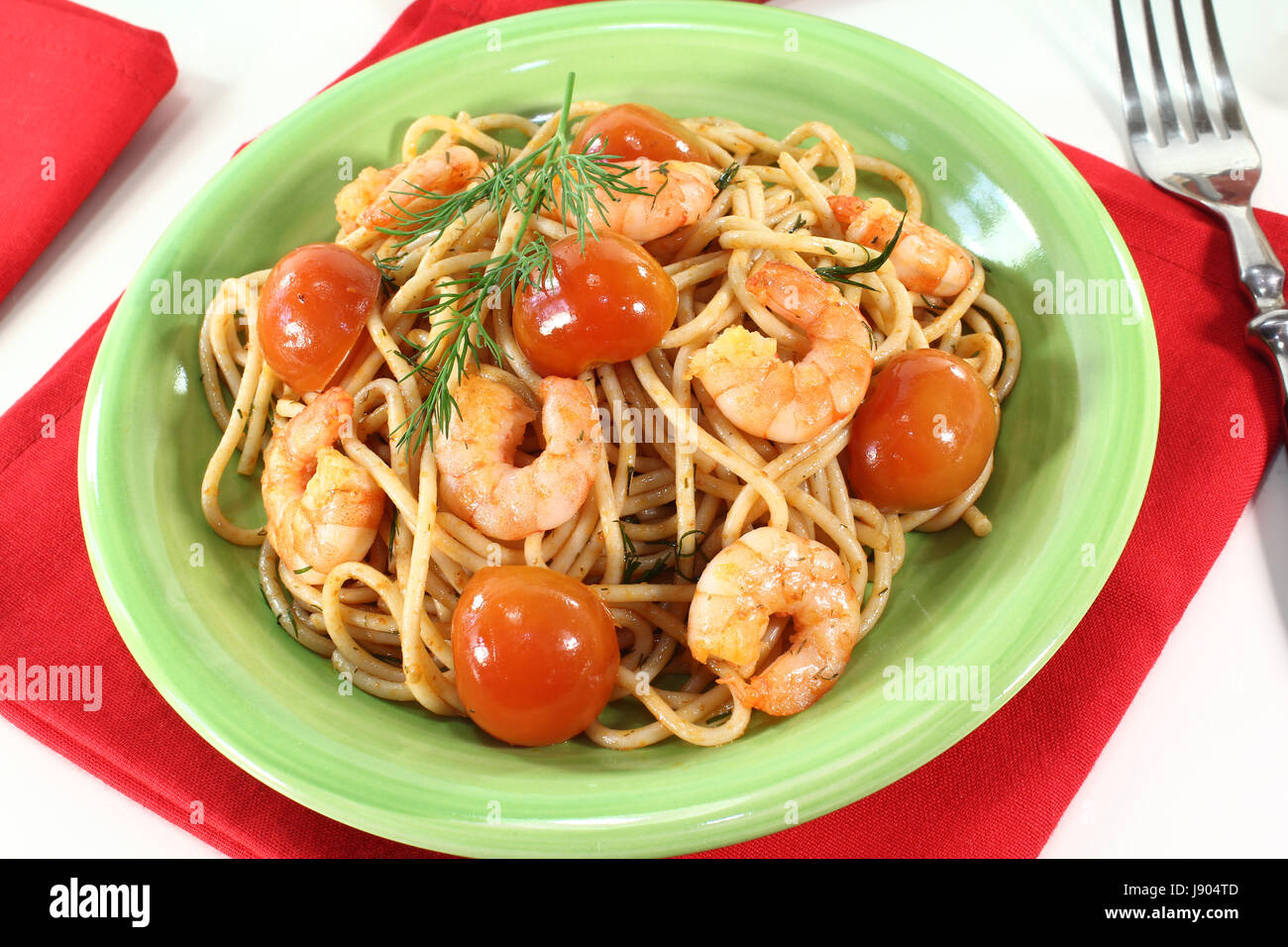 frisch gekochte Spaghetti mit Garnelen Stockfoto frisch gekochte Spaghetti mit Garnelen Stockfoto