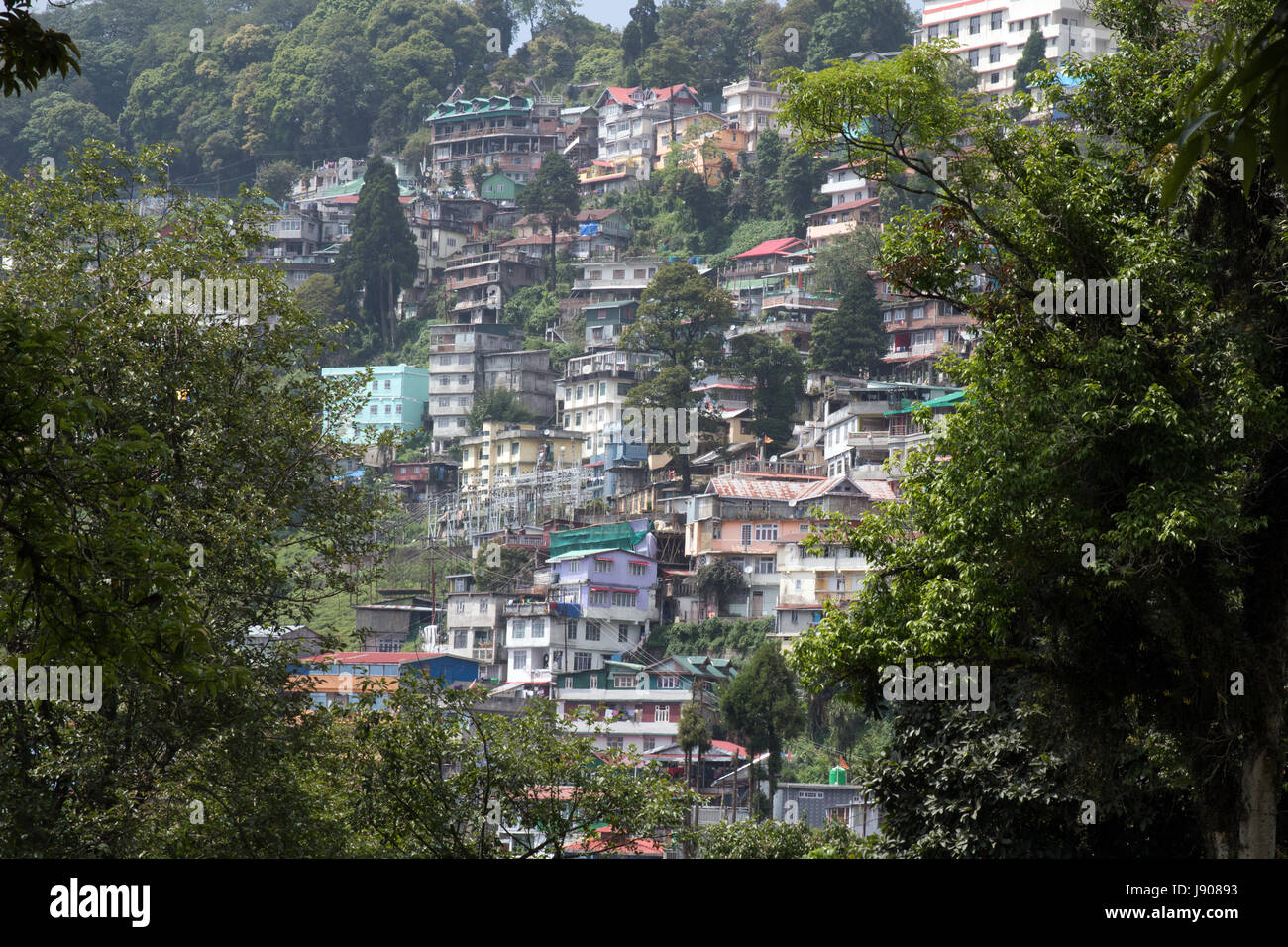 Blick auf die Stadt Darjeeling aus Observatory Hill, Darjeeling West Bengal Indien Stockfoto