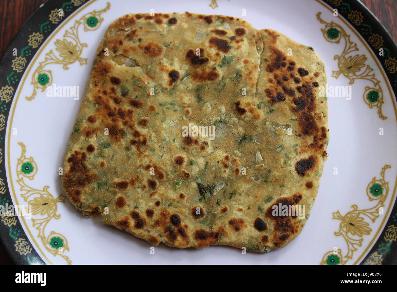 Minze und Zwiebel paratha Stockfoto