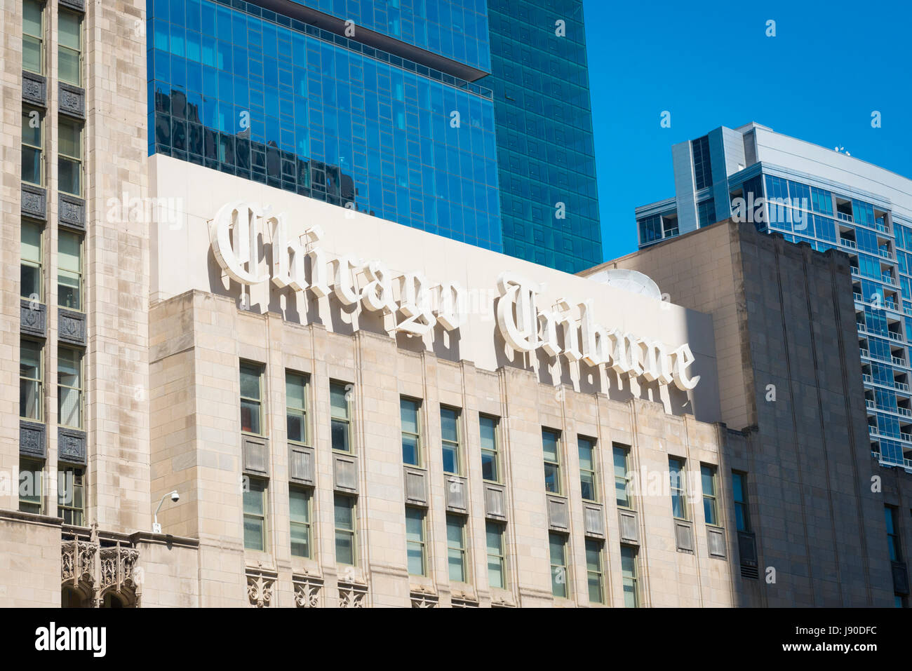 Chicago Illinois in der Nähe von Seite Norden Magnificent Mile Michigan Avenue Chicago Tribune Büro Büros Wolkenkratzer Wolkenkratzer Gebäude Stockfoto