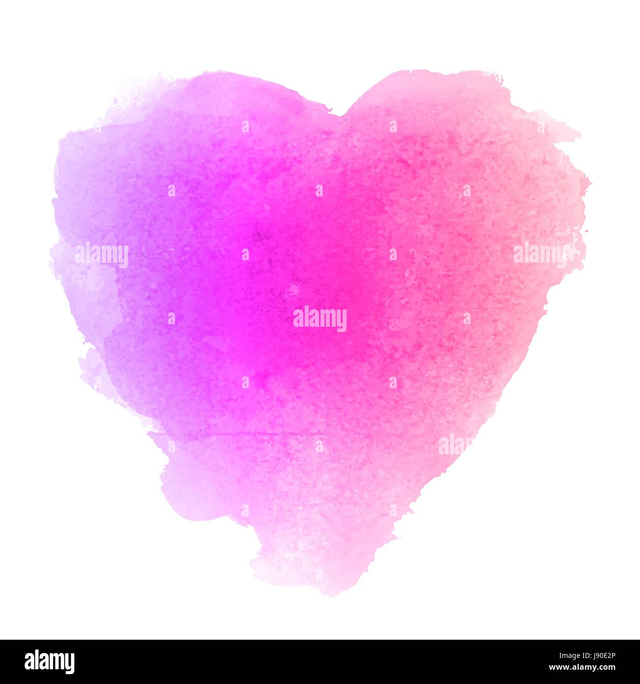 Aquarell gradient violett und rosa hand gezeichneten Papier Textur isoliert herzförmige Flecken auf weißem Hintergrund für den Valentinstag. Abstrakte Aquarell-Vektor-Illustration. Nassen Pinsel romantischen Malerei. Stock Vektor