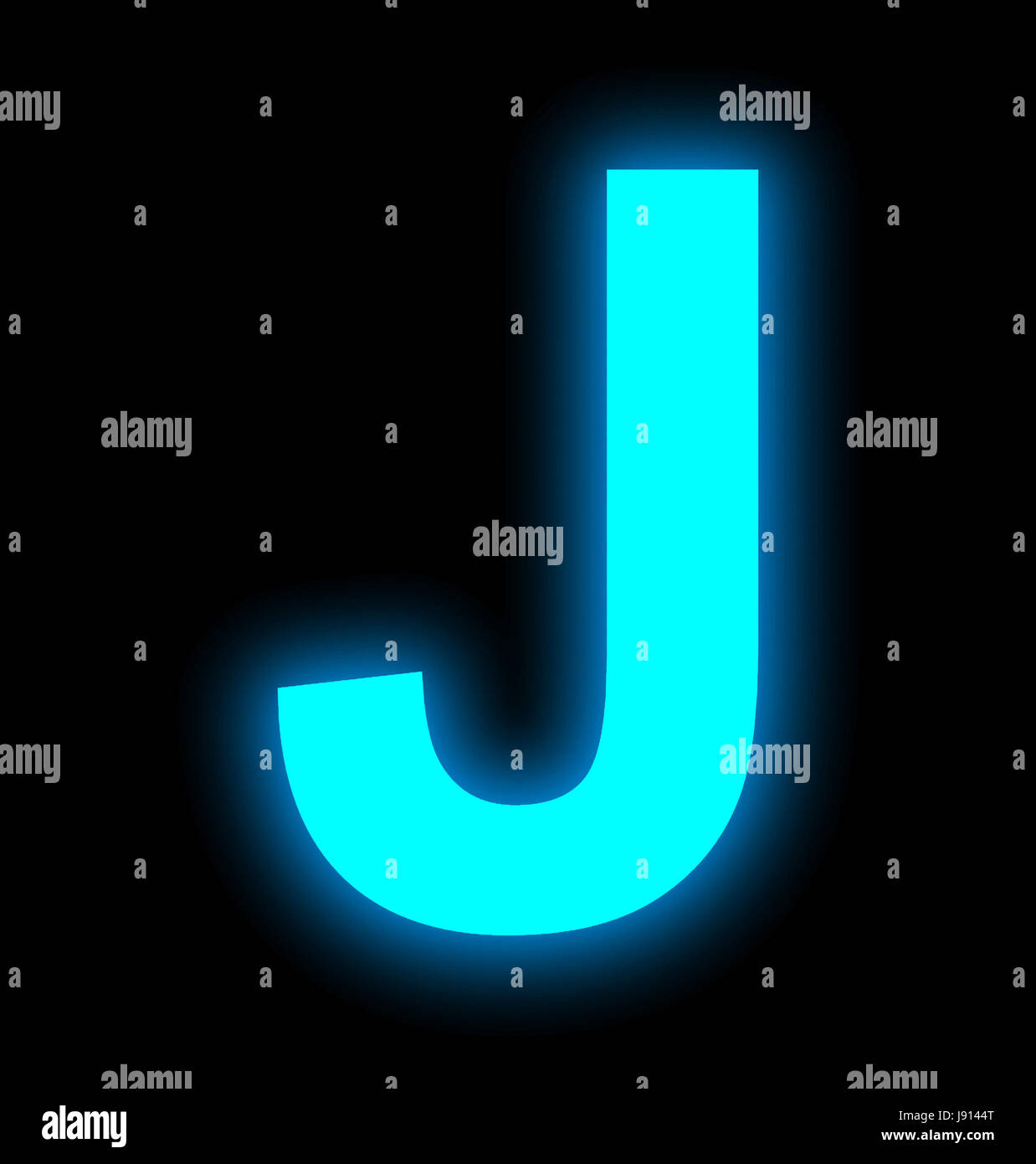 Buchstabe J Neonlicht voll auf schwarzem Hintergrund isoliert Stockfoto