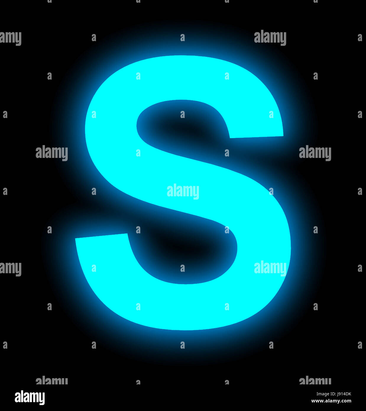 Buchstabe S Neonlicht voll auf schwarzem Hintergrund isoliert Stockfoto