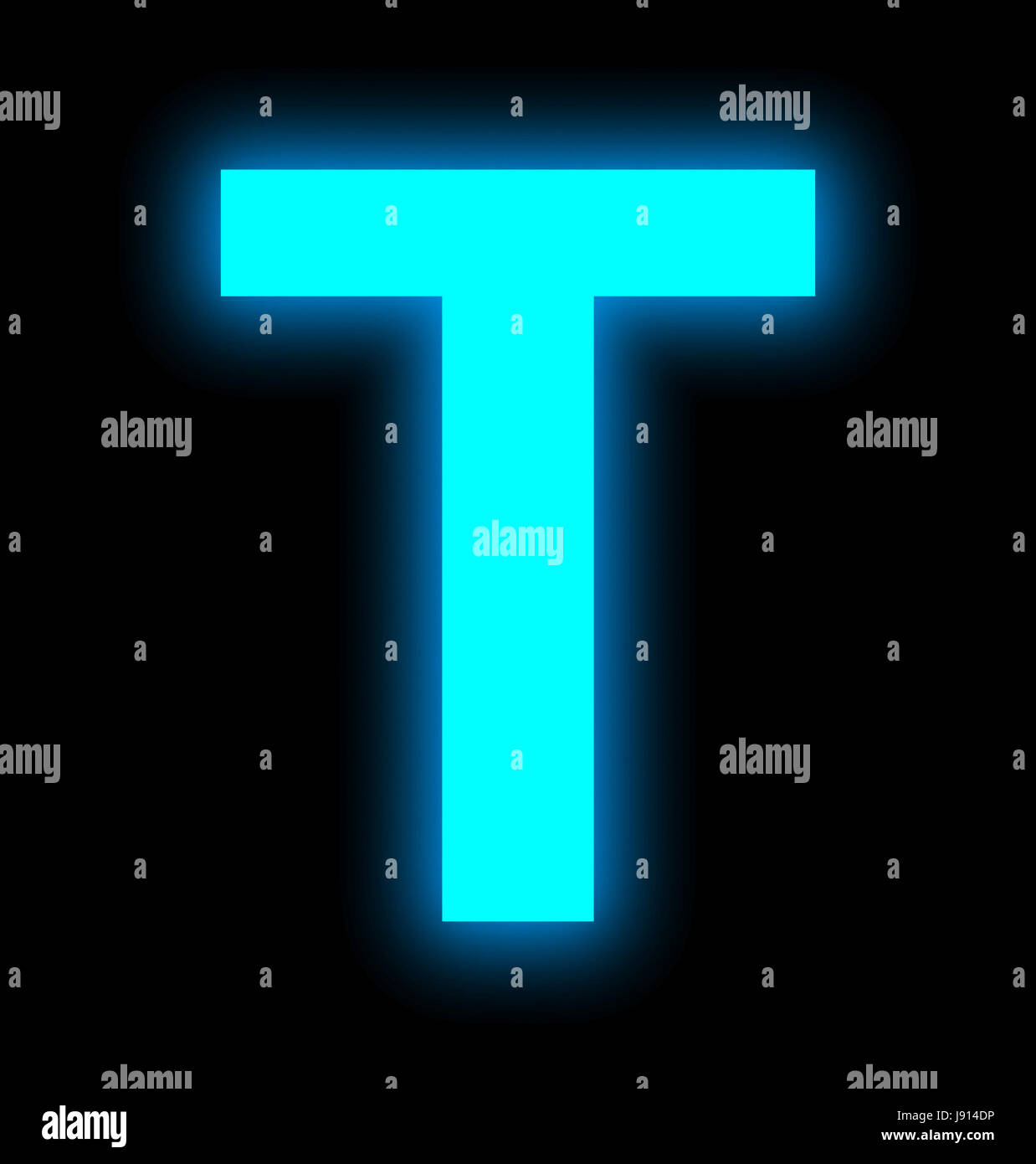 Buchstabe T Neonlicht voll auf schwarzem Hintergrund isoliert Stockfoto