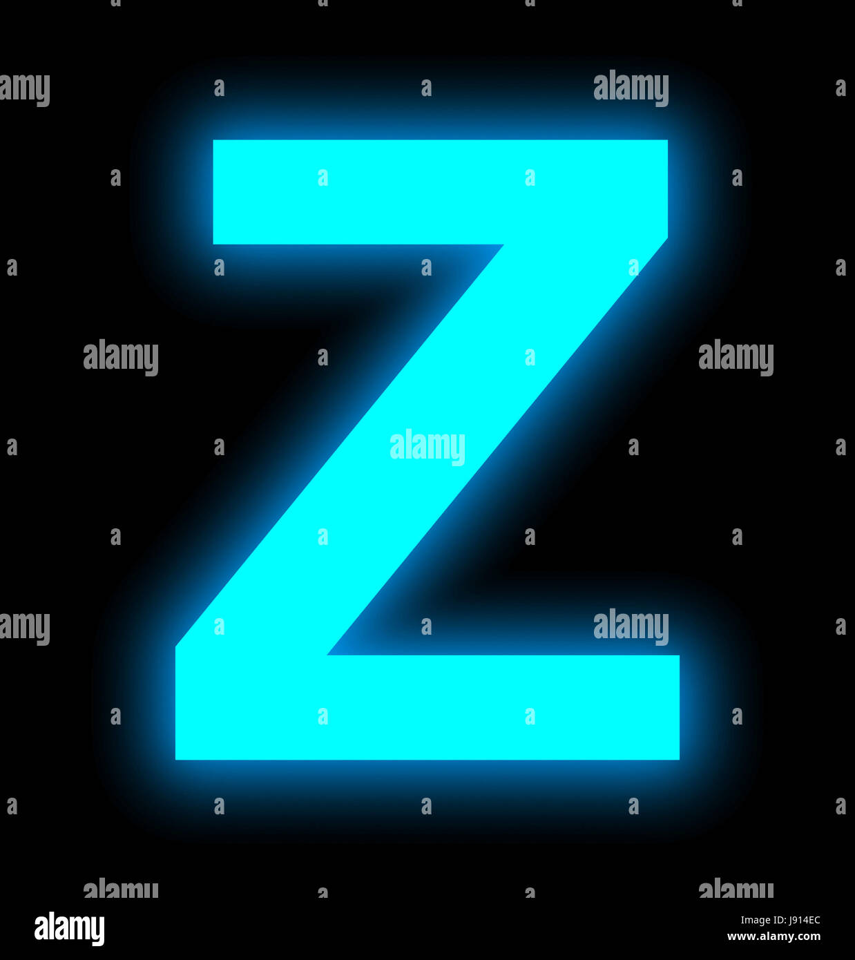Buchstabe Z Neonlicht voll auf schwarzem Hintergrund isoliert Stockfoto