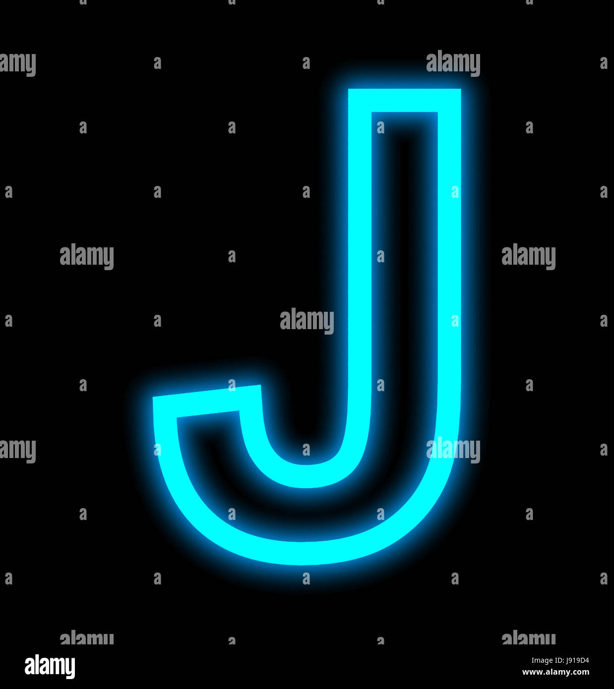 Buchstabe J Neonlichter skizziert isolierten auf schwarzen Hintergrund Stockfoto