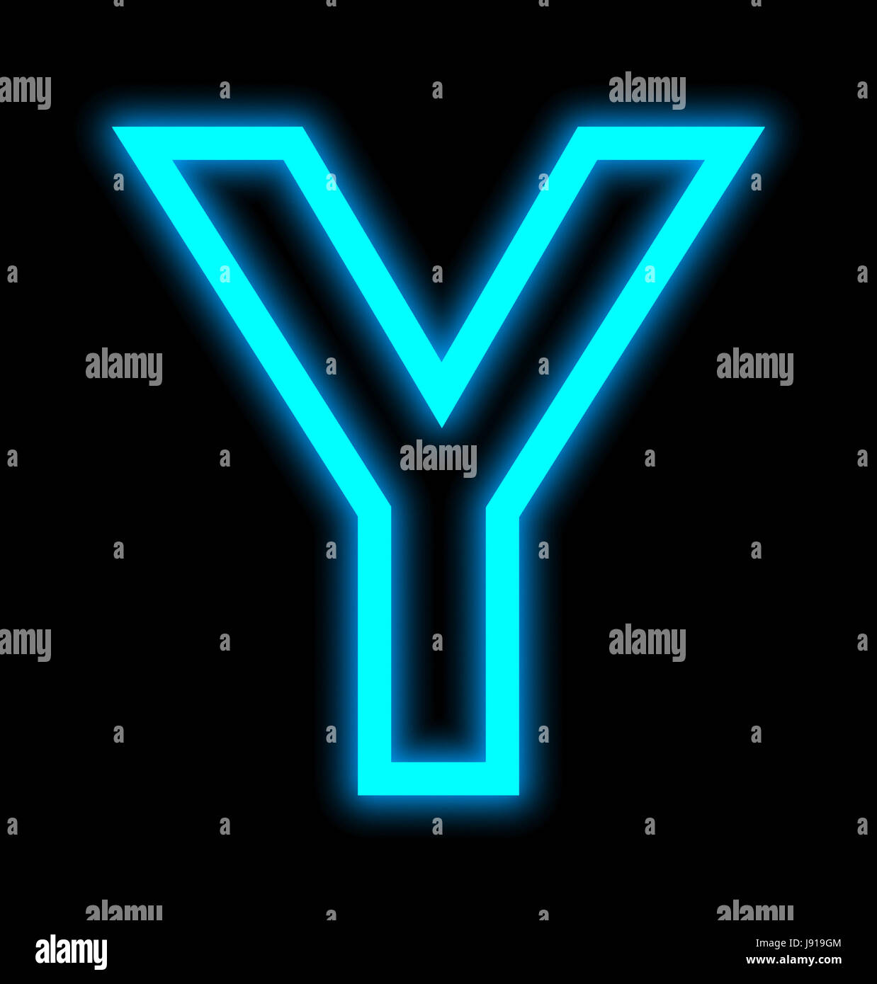 Buchstabe Y Neonlichter skizziert isolierten auf schwarzen Hintergrund Stockfoto