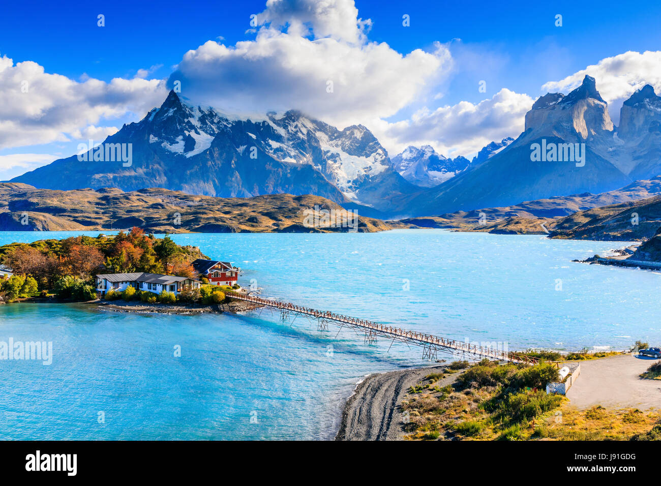 Torres Del Paine Nationalpark, Chile. Pehoe See. Stockfoto