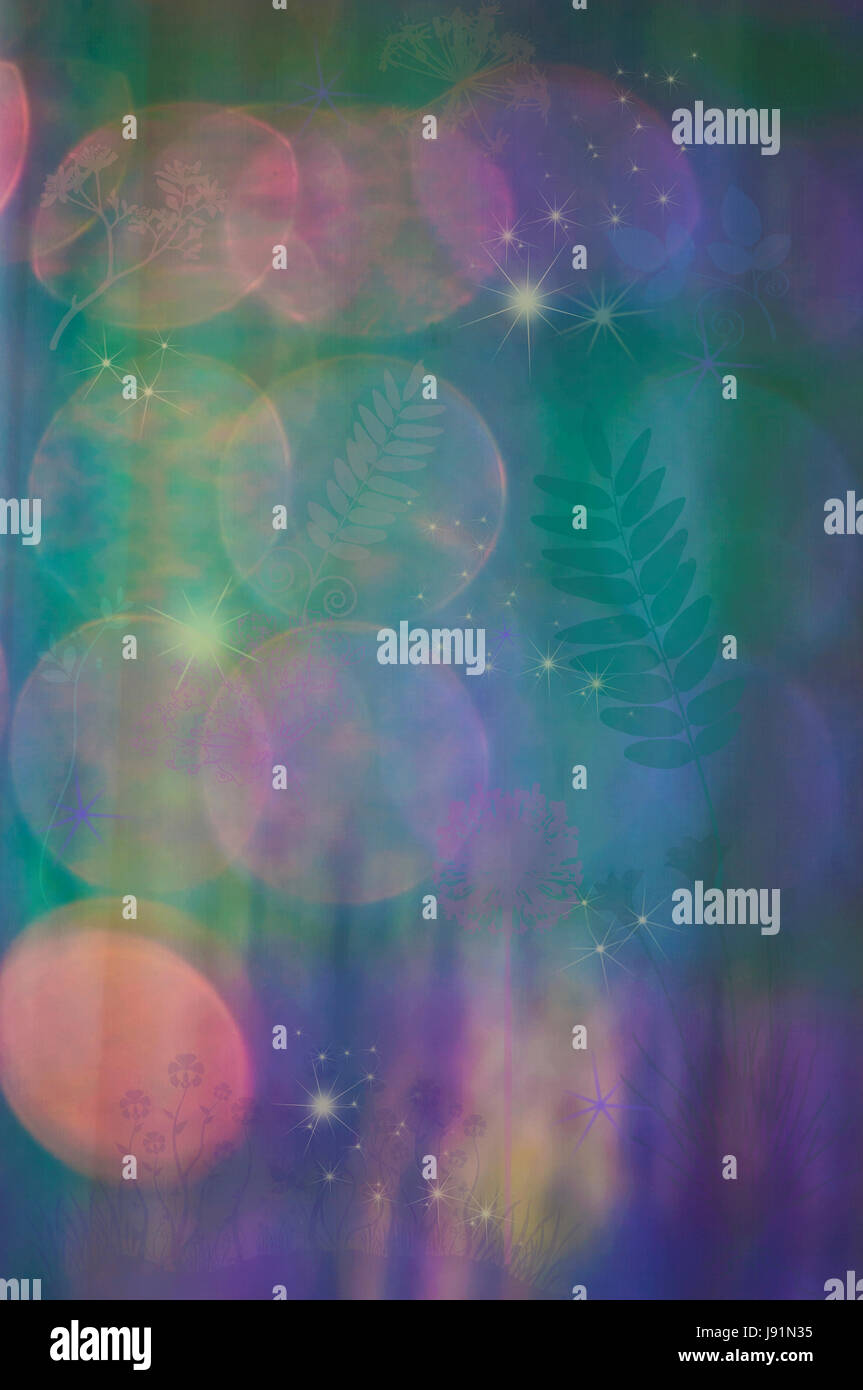 Hintergrundtextur mit Elementen der Natur, Kugeln und Sterne Stockfoto
