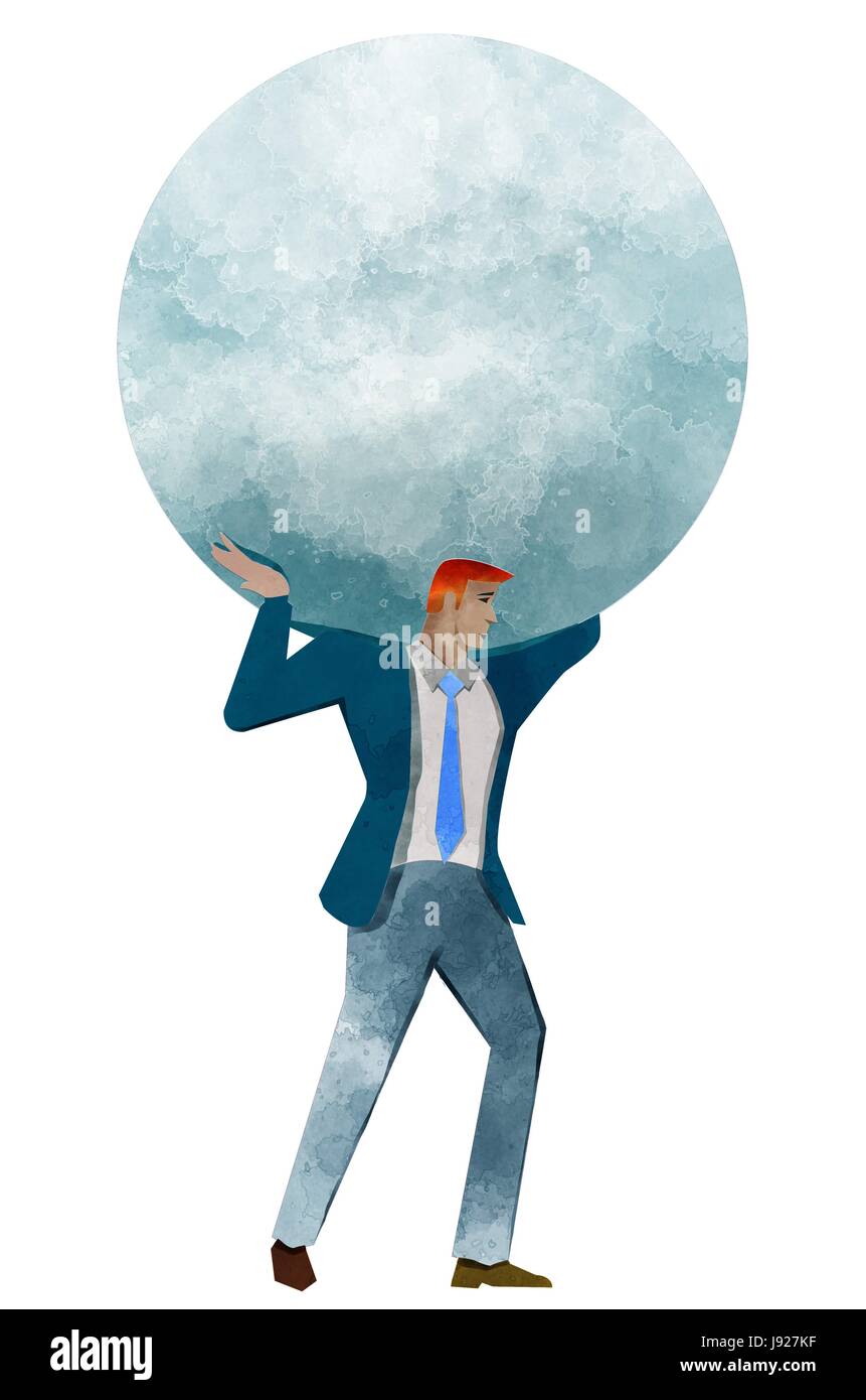 Atlas, Freihand-Design, Welt auf Schultern, Geschäftsmann. Business-Konzept Stockfoto