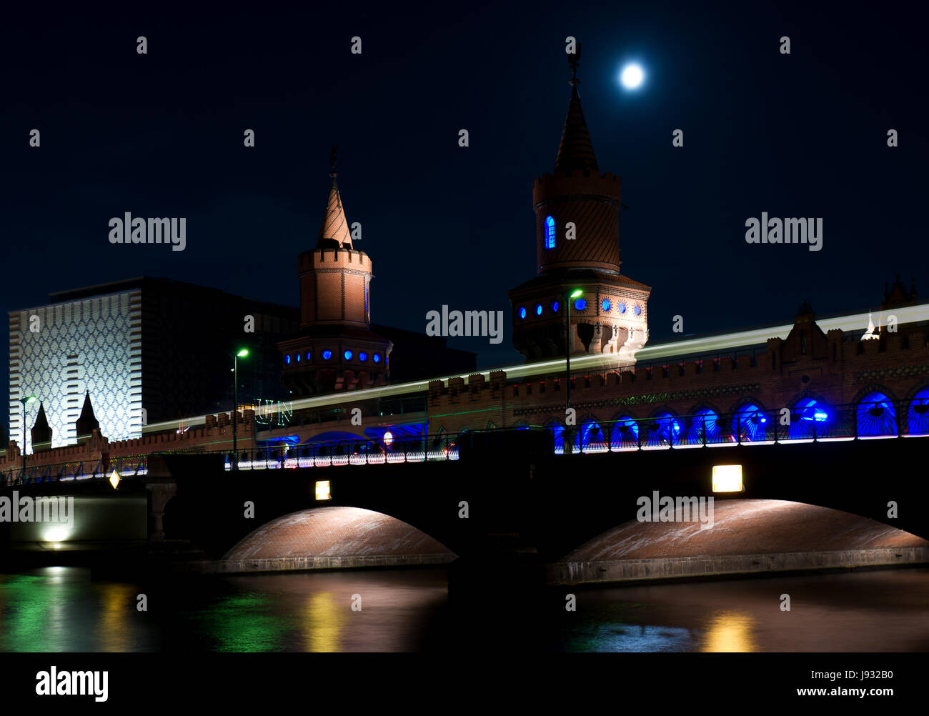 Denkmal, Brücke, Nacht, Nacht, Berlin, Deutschland, Bundesrepublik Deutschland, Stockfoto