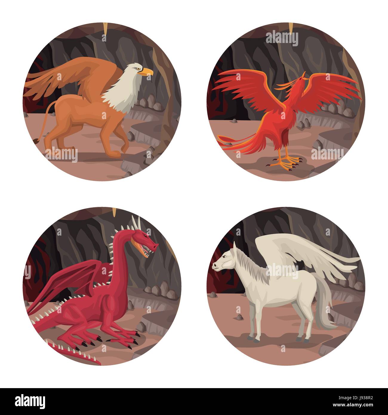 kreisförmigen Rahmen mit Höhle Innenszene mit tierischen griechischen mythologischen Kreaturen Stock Vektor kreisförmigen Rahmen mit Höhle Innenszene mit tierischen griechischen mythologischen Kreaturen Stock Vektor