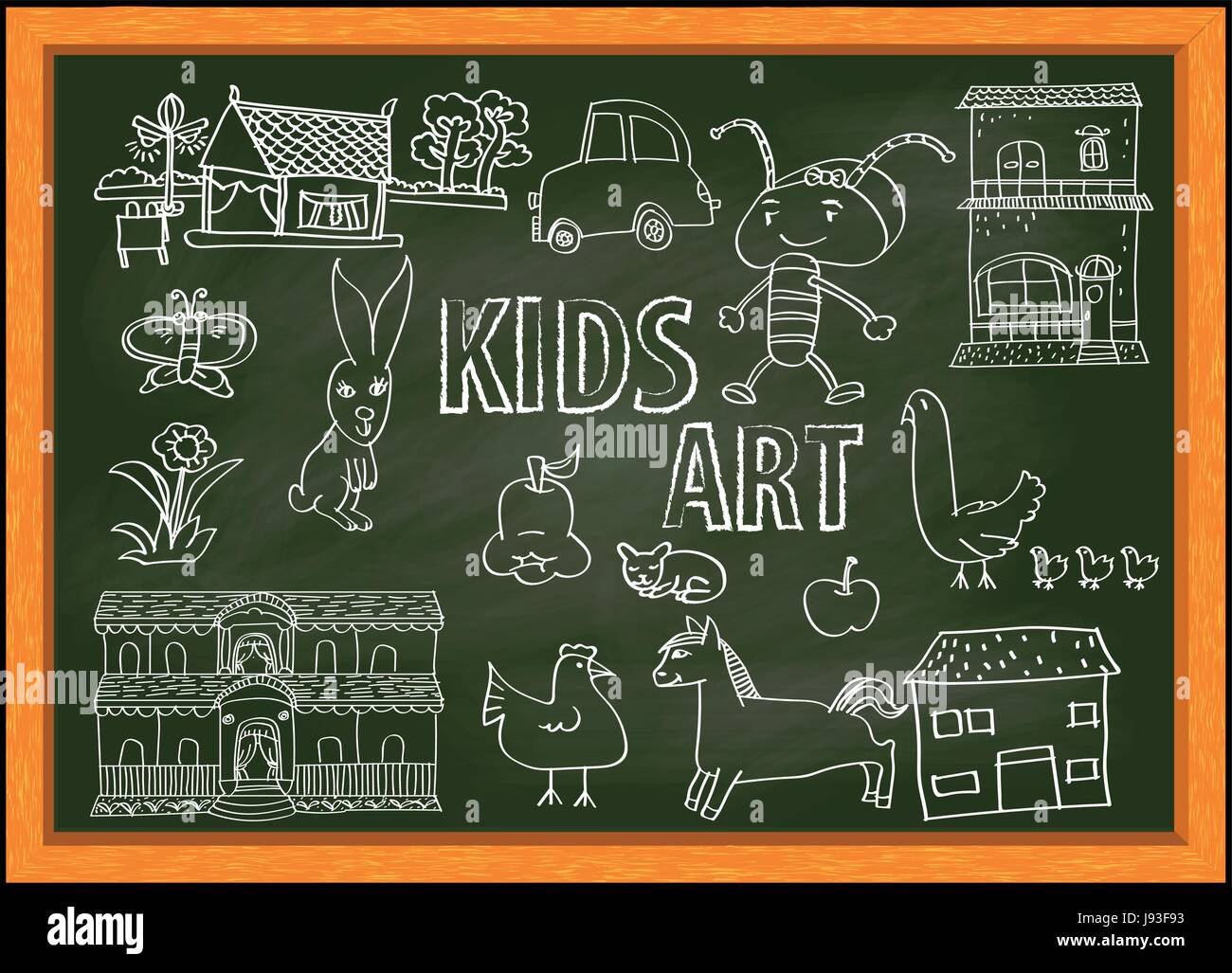 Hand mit Kreide gezeichnet. Doodle-Stil, Vektor-Illustration auf grün Hintergrund Stock Vektor