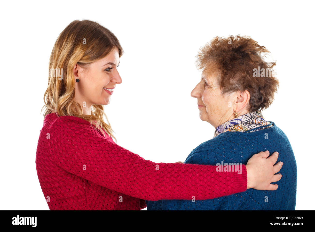 Bild einer Art Frau zu helfen, eine alte Dame - isoliert Hintergrund Stockfoto