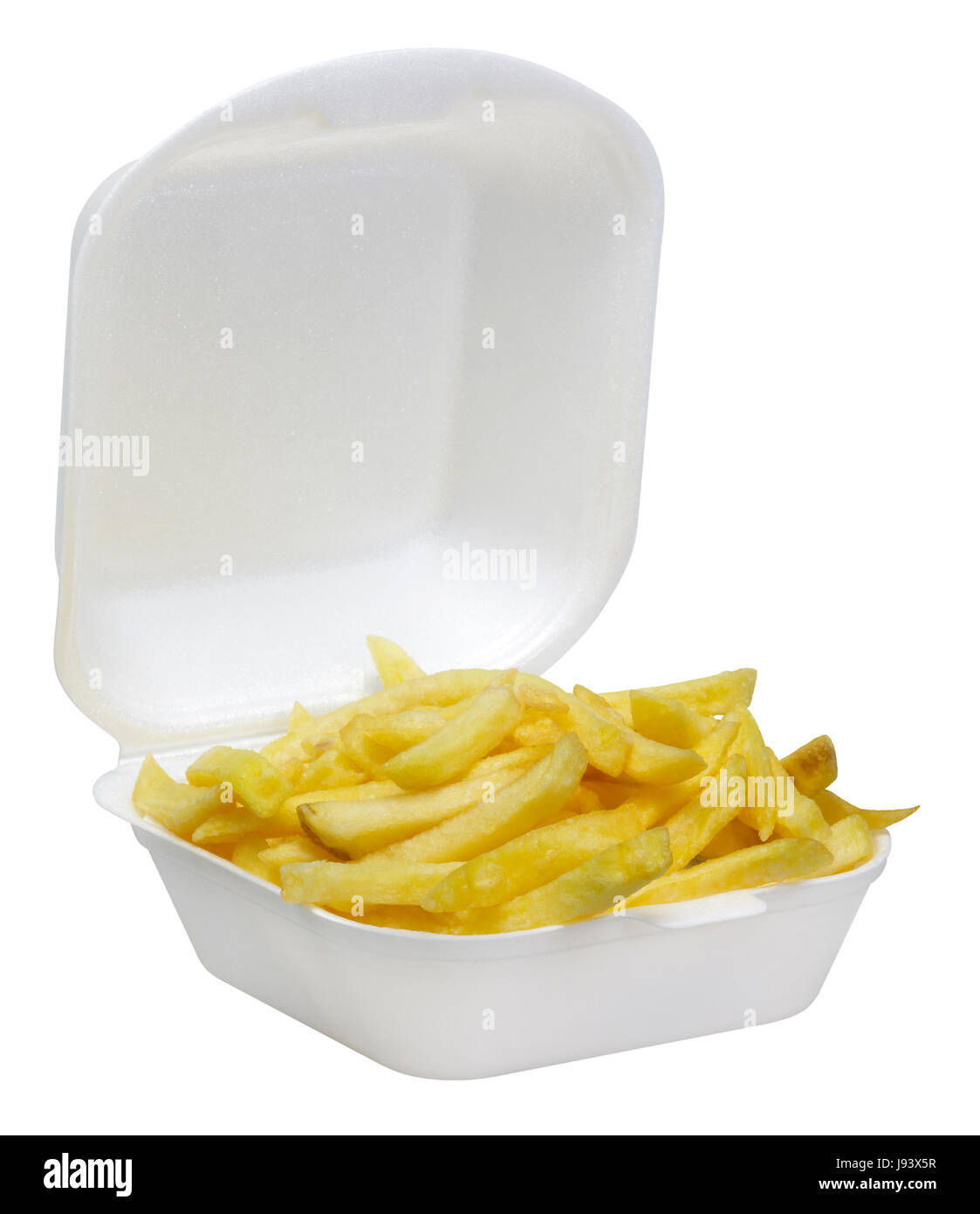 Pommes frites im weißen Kunststoff-box Stockfoto