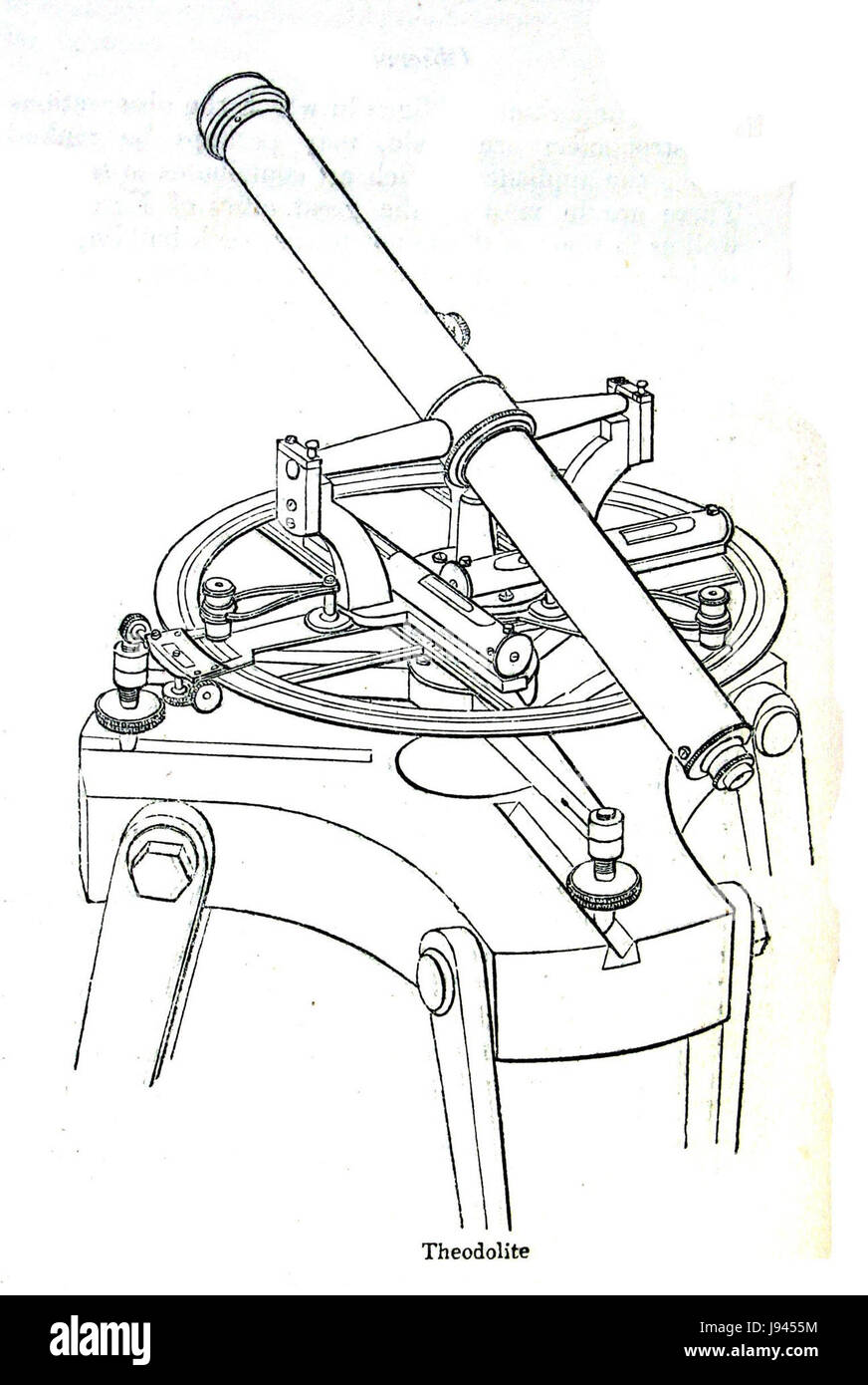 Der Theodolit ist ein wichtiges Vermessungsinstrument, das zur Messung horizontaler und vertikaler Winkel verwendet wird. Sie spielt eine entscheidende Rolle bei der Landvermessung, dem Bau und der Kartierung. Mit Präzision hilft es bei der Bestimmung von Eigenschaftsgrenzen, Höhenangaben und beim Erstellen genauer Karten. Stockfoto