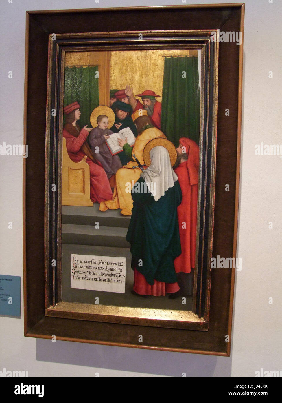 Der Zwoelfjaehriger Jesus im Tempel, gemalt von Bernhard Strigel, stellt den zwölfjährigen Jesus im Tempel dar und veranschaulicht einen Schlüsselmoment der christlichen Ikonographie. Stockfoto