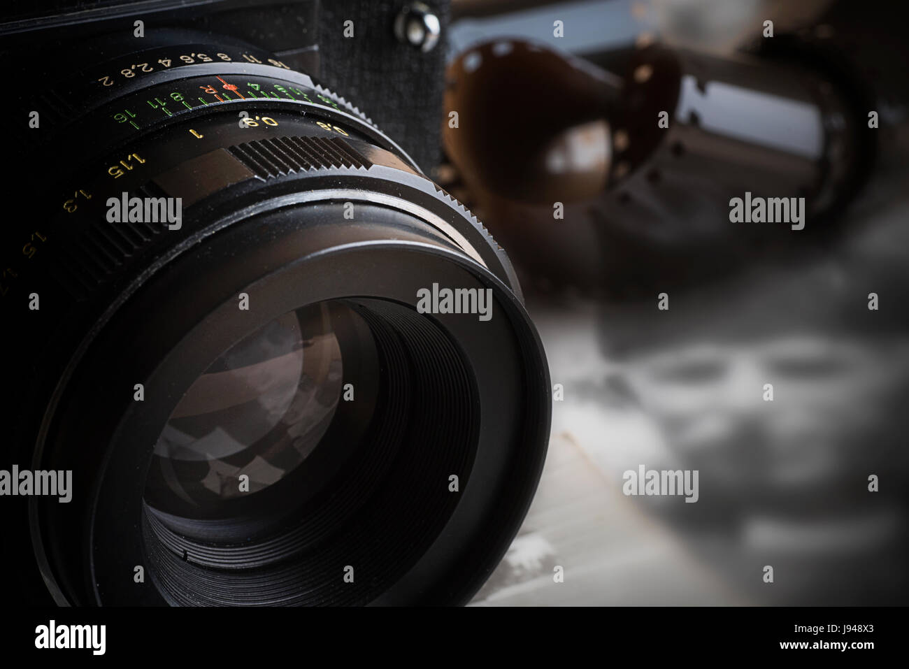 Olld analoge Kamera, fotografiert mit einem Licht Stockfoto