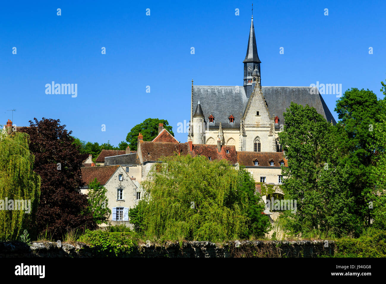 Indre et Loire, Montresor, gekennzeichnet Les Plus Beaux Dörfer de France (die schönsten Dörfer Frankreichs), das Dorf und die Kirche Stockfoto