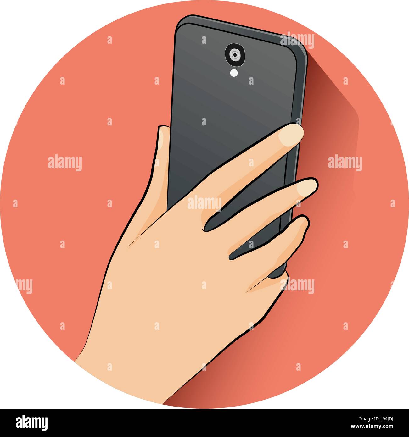 Hand durchlöcherte Schwarz Handy, mit mobilen Smart Phone, flaches design Stil. Vector Illustration Stock Vektor