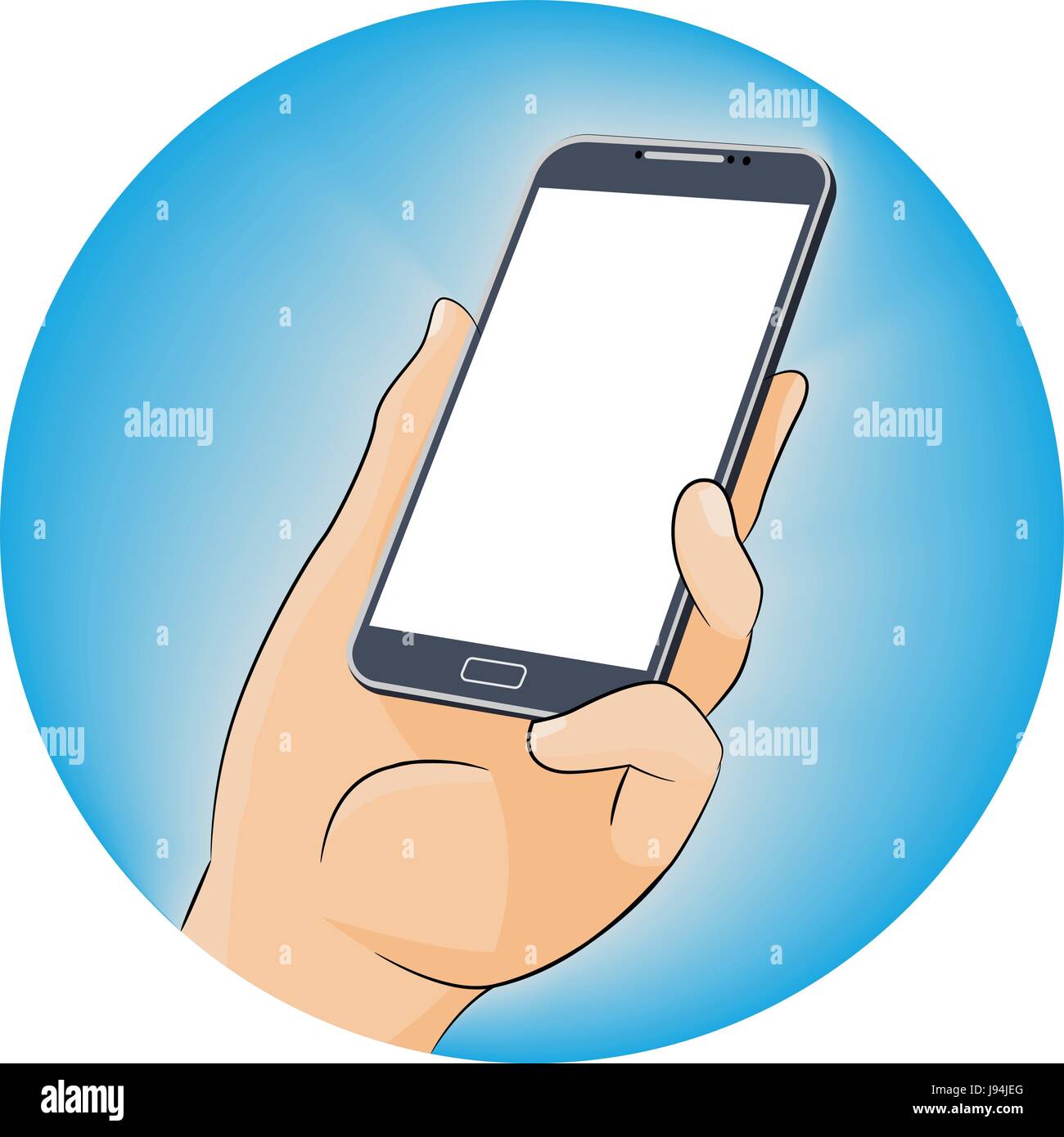 Hand durchlöcherte Schwarz Handy, mit mobilen Smart Phone, flaches design Stil. Vector Illustration Stock Vektor