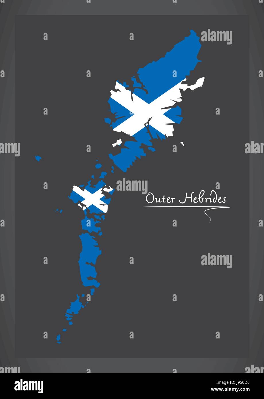 Karte der äußeren Hebriden mit schottischen Nationalflagge illustration Stock Vektor