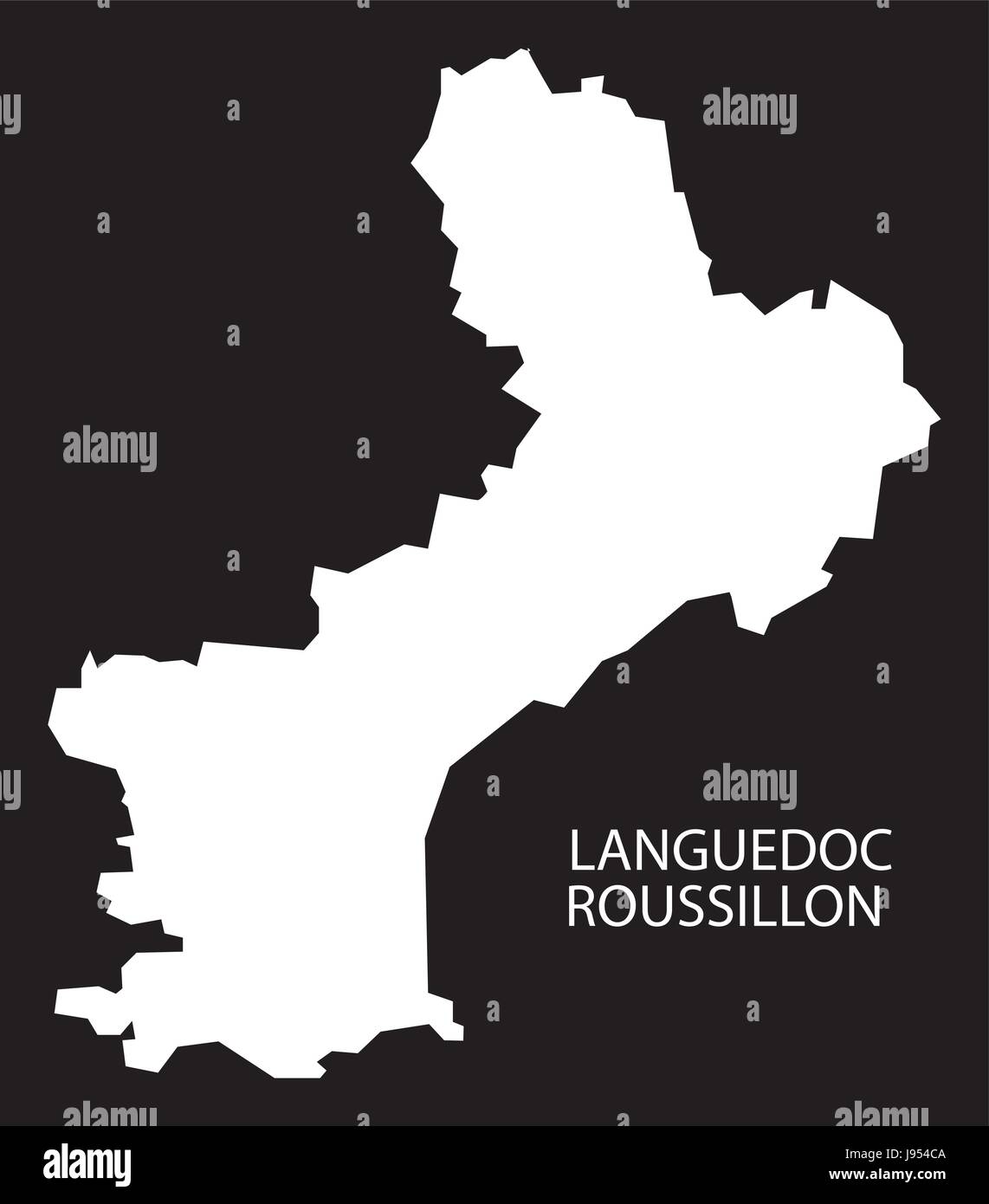 Languedoc-Roussillon Frankreich Karte schwarze Silhouette invertierte Darstellung Stock Vektor