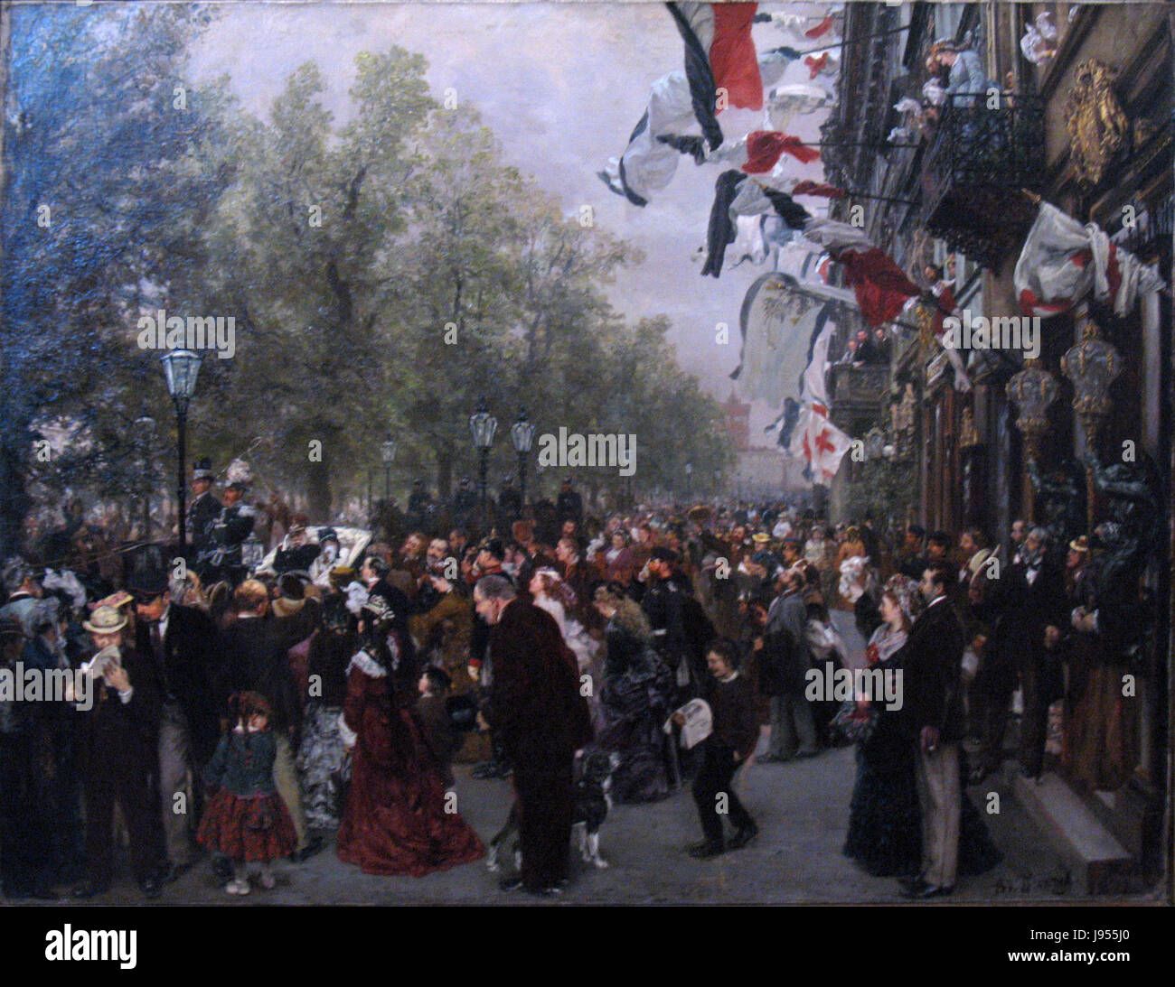 Dieses Kunstwerk von Menzel zeigt den Abzug König Wilhelm I. zur Armee am 31. Juli 1870 während des Deutsch-Französischen Krieges. Sie fängt einen historischen Moment der deutschen Führung und militärischen Mobilisierung im 19. Jahrhundert ein. Stockfoto