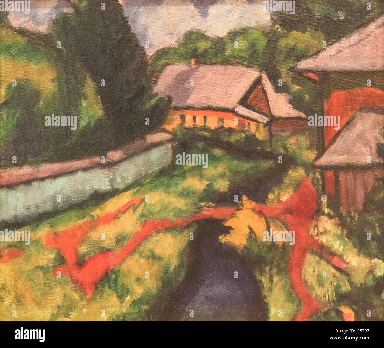 Tihanyis „kleine Landschaft“ ist ein bemerkenswertes Kunstwerk, das die Fähigkeit der artistâ zeigt, die Natur in einem prägnanten, ausdrucksstarken Stil einzufangen. Tihanyi, bekannt für seine Landschaftsgemälde, verwendete oft kräftige Farben und dynamische Kompositionen, um natürliche Szenen darzustellen, wobei dieses Stück als Beispiel für seine Fokussierung auf kleine, intime Umgebungen diente. Stockfoto