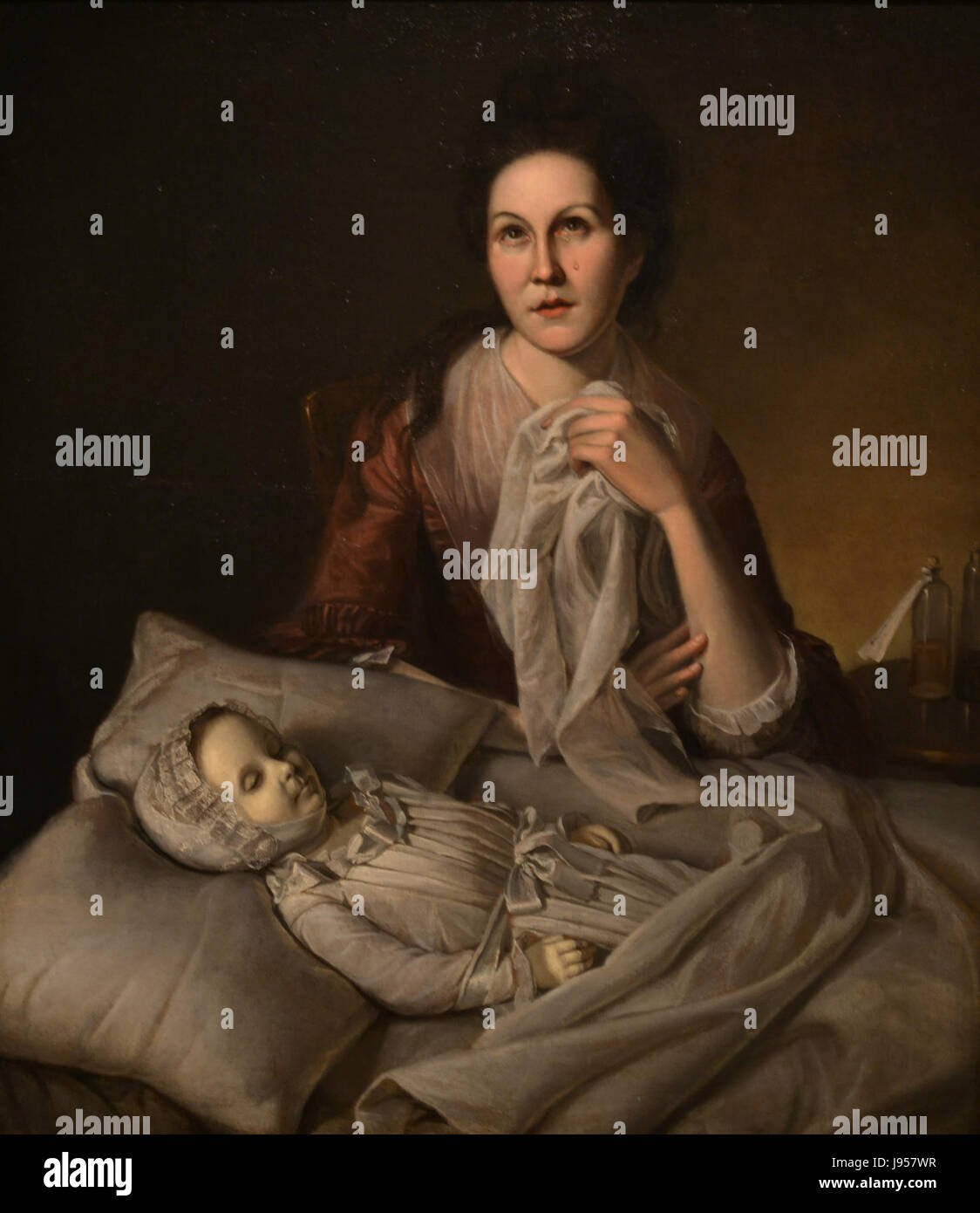 Rachel Weeping ist ein berühmtes Gemälde von Charles Willson Peale, das eine Trauerfigur in einem biblischen Kontext darstellt. Sie spiegelt die emotionale Intensität und den künstlerischen Stil des 18. Jahrhunderts wider. Stockfoto