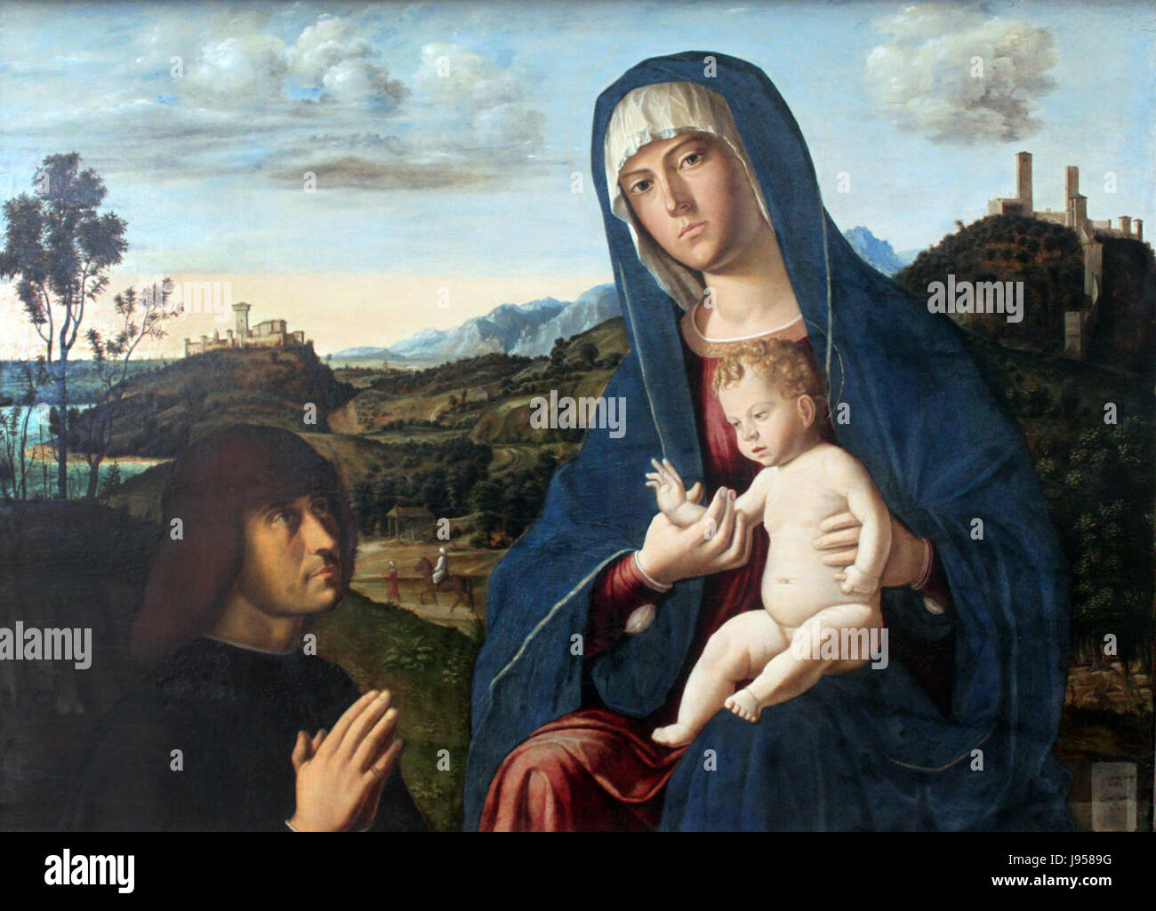 1493 Conegliano Maria Mit Dem Kind Und Einem Stifter anagoria Stockfoto