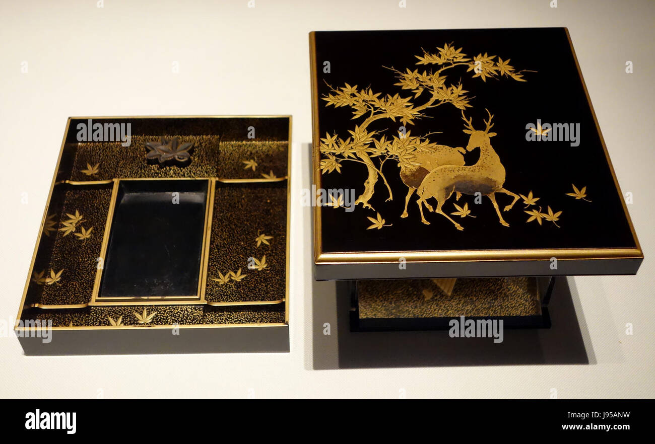 Box zu schreiben, design Edo Periode, 18. Jahrhundert, Ahorn und Hirsche im Maki-e-Lack Tokyo National Museum DSC05144 Stockfoto