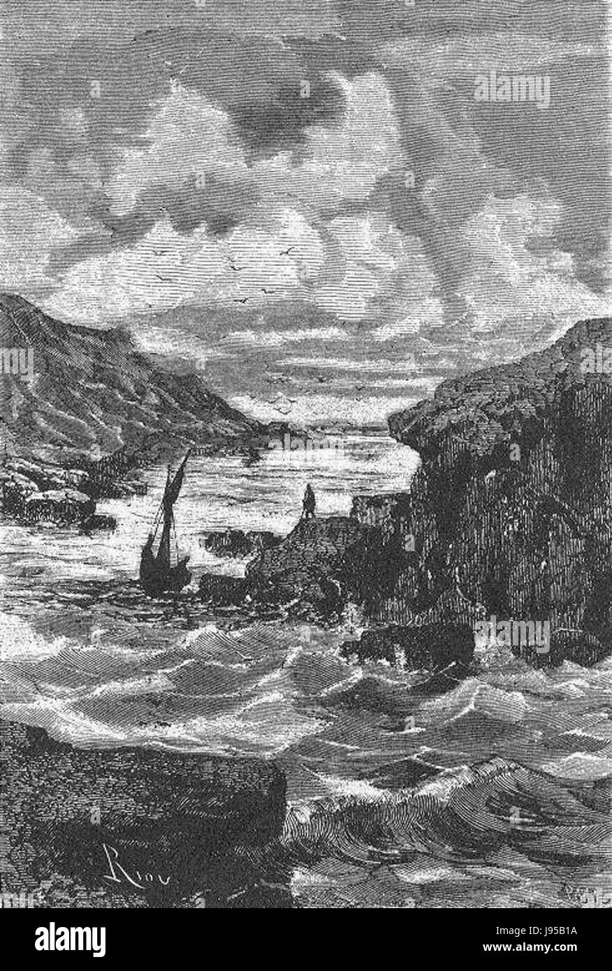 „Das Eisfeld“ ist eine Illustration von Riou und Montaut, die eine historische Szene einer eisigen Landschaft darstellt und deren natürliche Schönheit und raue Umgebung unterstreicht. Stockfoto