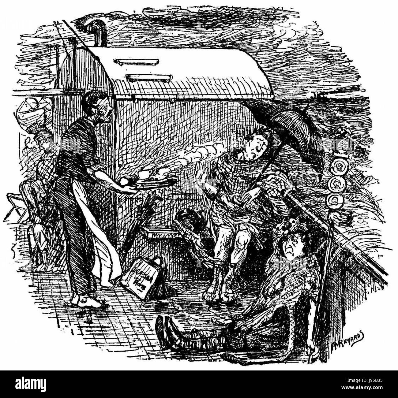 Die Darstellung von Caesar, der den Kanal überquert, bezieht sich auf das historische Ereignis, bei dem Julius Cäsar seine Truppen während der Gallischen Kriege über den Ärmelkanal führte. Dies war ein bedeutender Moment in der römischen Militärgeschichte. Stockfoto