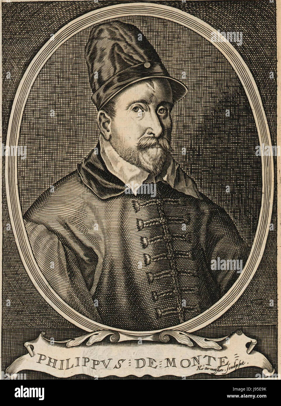 Philippe de Monte war ein bekannter Komponist der Spätrenaissance und des Frühbarock. Bekannt für seine Madrigale und Massen, war er eine einflussreiche Persönlichkeit in der europäischen Musik. Stockfoto