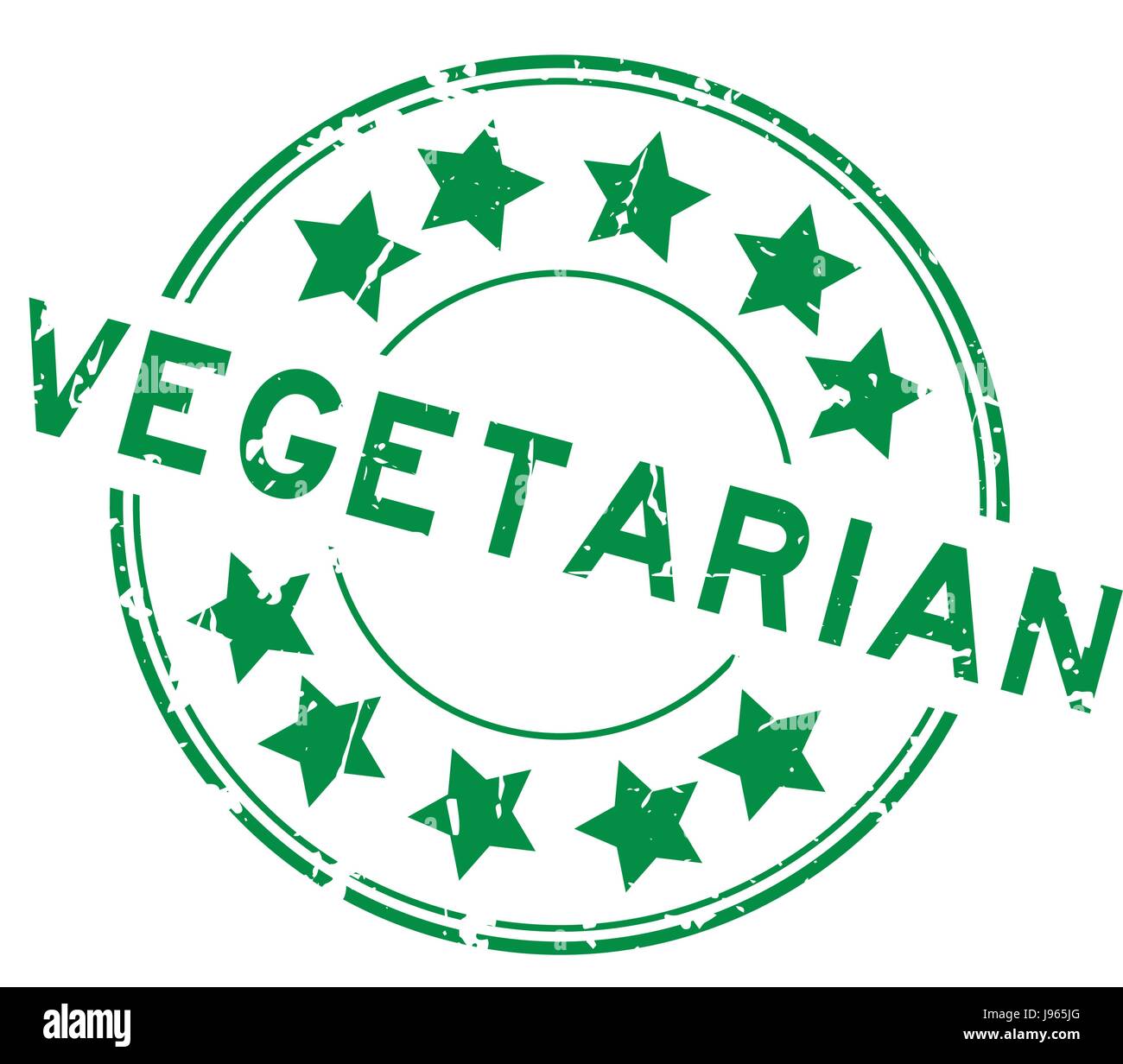 Grunge grüne vegetarisch mit Sternsymbol Runde Siegelstempel auf weißem Hintergrund Stock Vektor
