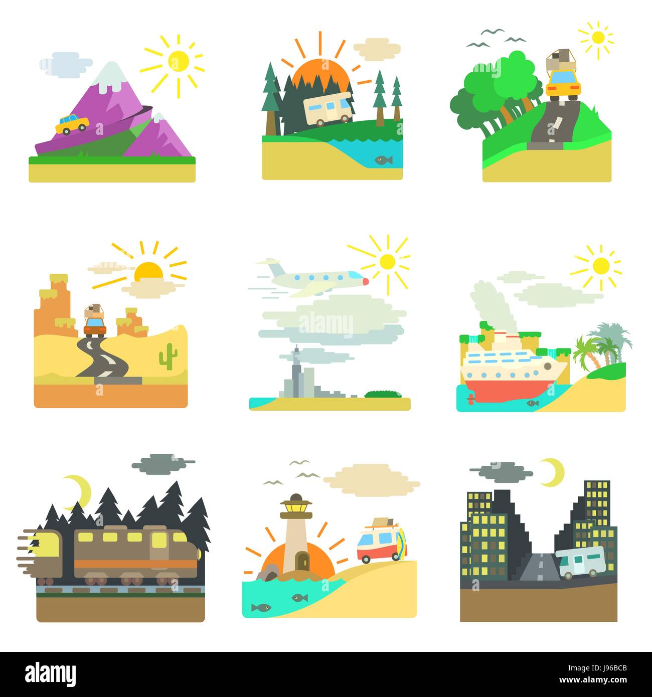 Reise-Konzepte-Set, flachen Stil Stock Vektor