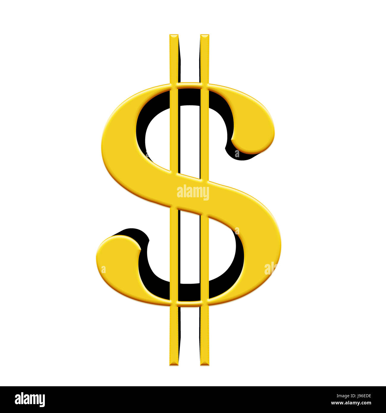 Golden American Dollar-Symbol vor dem weißen Hintergrund isoliert Stockfoto