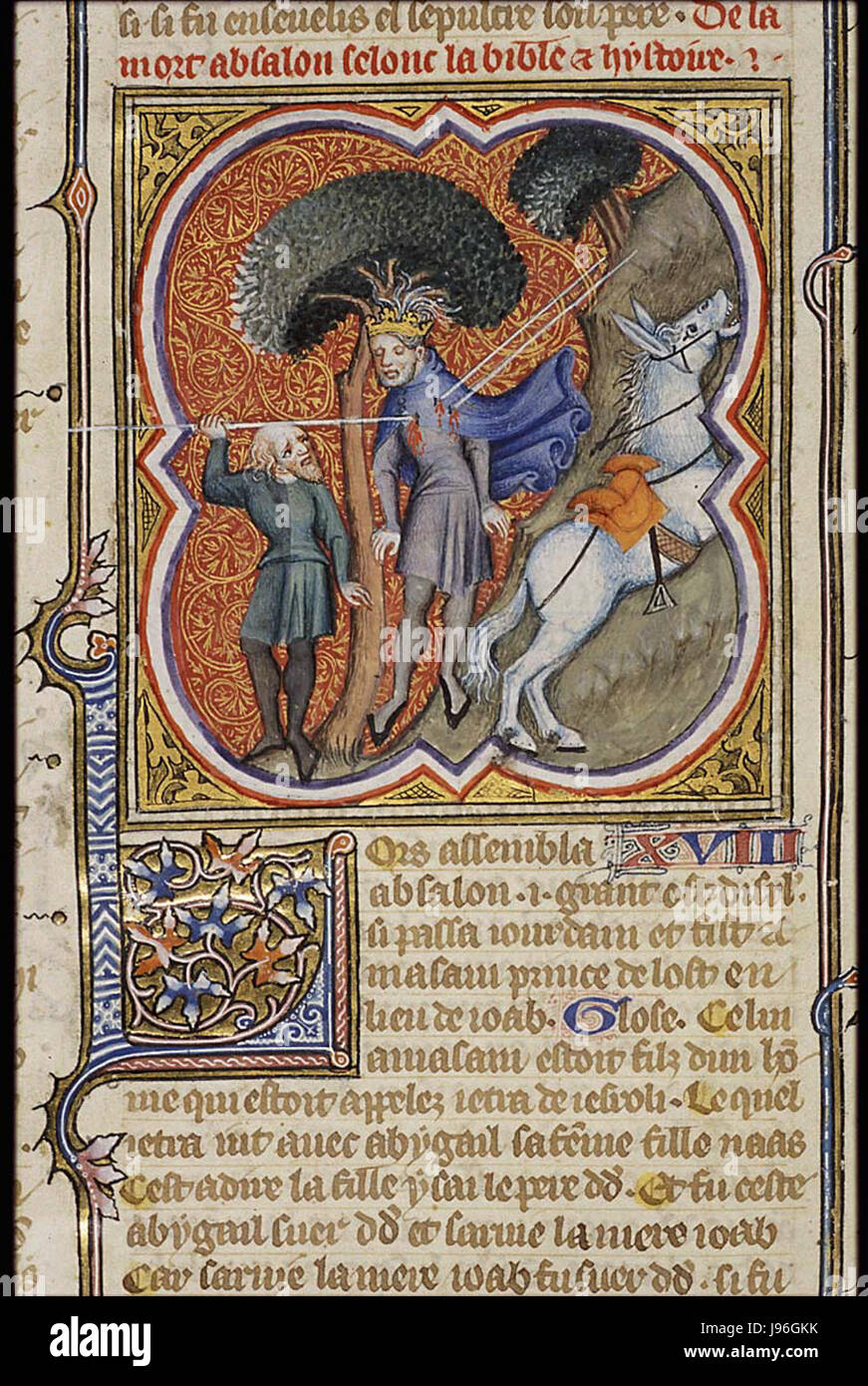 Der Tod Absaloms, wie in der Bibel beschrieben, ist ein Schlüsselereignis in der Erzählung von König David. Absalomâ Tod stellt Themen von familiären Konflikten, Loyalität und Tragödien im biblischen Kontext dar. Stockfoto