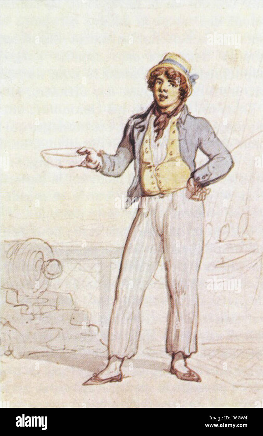 Diese Darstellung von Thomas Rowlandson zeigt einen Seemann, wahrscheinlich Teil seiner Sammlung satirischer oder humorvoller Illustrationen. Rowlandson war bekannt für seine Karikaturen des zeitgenössischen Lebens im 18. Jahrhundert. Stockfoto